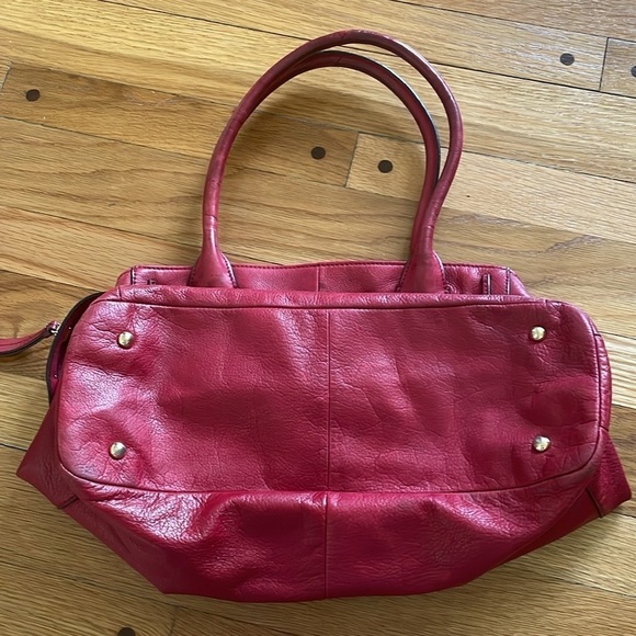 B Makowsky Red Leather Oversized Tote Shoulder Bag Handbag AS IS - Picture 4 of 9